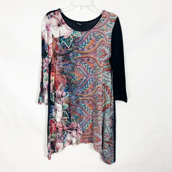 Desigual Floral/Paisley Print 3/4 Sleeve Top Size Medium - Picture 1 of 9
